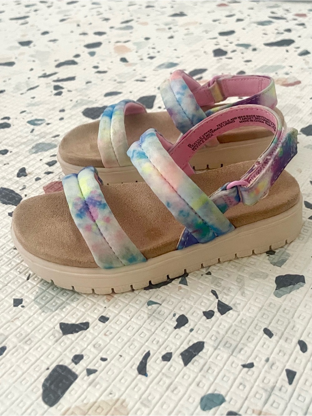 Cat & Jack Toddler Girls Chaya Footbed Sandals Pastel Tie Dye Pink Blue - Size 6